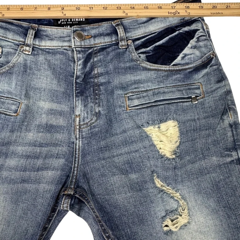 Supply & Demand Jeans Men Distressed Stretch Zip Pockets 37x31 Grunge Punk Moto‎
